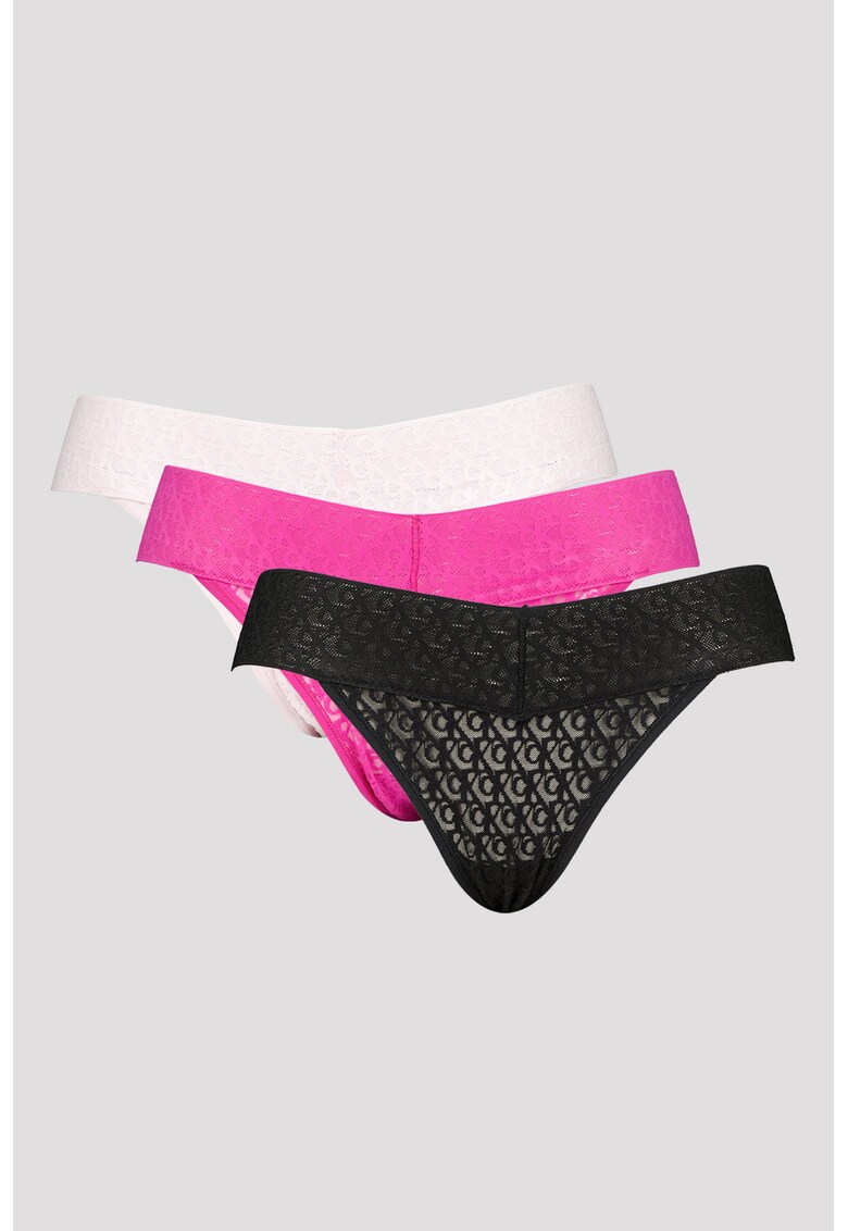 Set de chiloti din dantela cu talie joasa - 3 perechi - Fucsia/Roz pastel