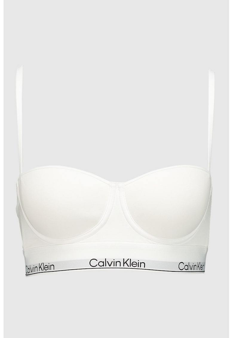 Sutien balconette din amestedc de bumbac cu banda logo elastica - Alb