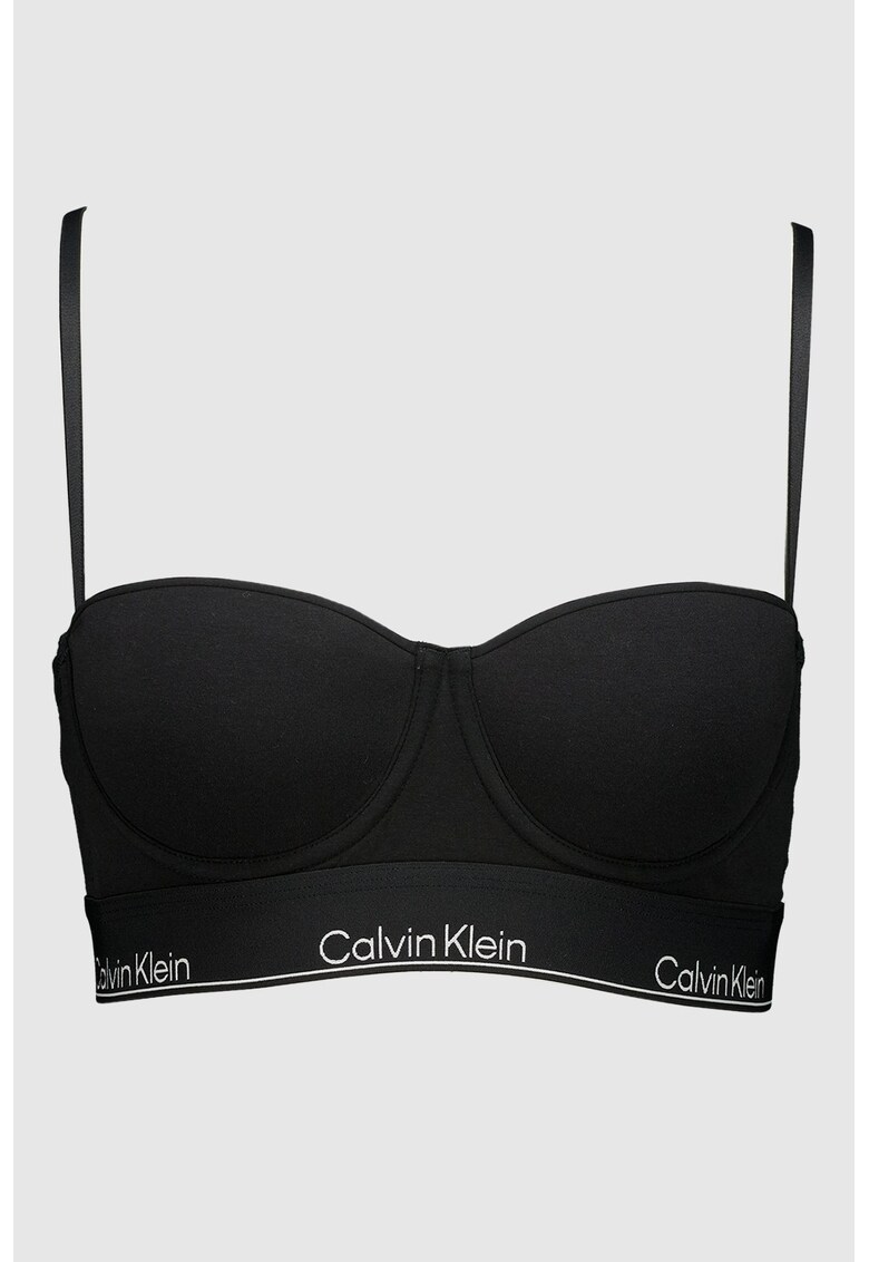 Sutien balconette din amestedc de bumbac cu banda logo elastica - Negru