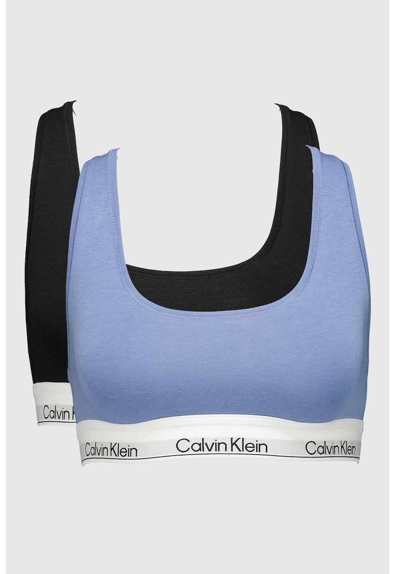 Set de bustiere din amestec de modal cu logo - 2 piese - Albastru pastel/Negru