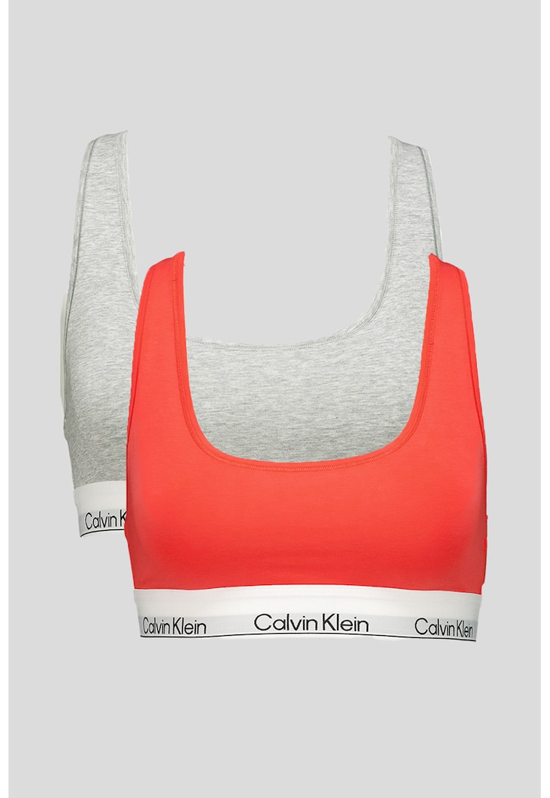 Set de bustiere din amestec de modal cu logo - 2 piese - Gri deschis/Coral