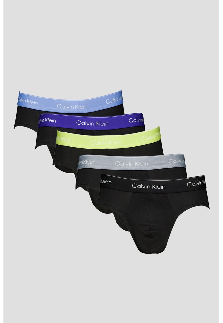 Set de chiloti cu banda logo in talie - 5 perechi - Negru/Albastru indigo/Verde lime
