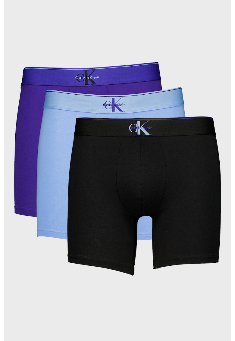 Set de boxeri cu banda elastica in talie - 3 perechi - Negru stins/Albastru indigo/Albastru deschis