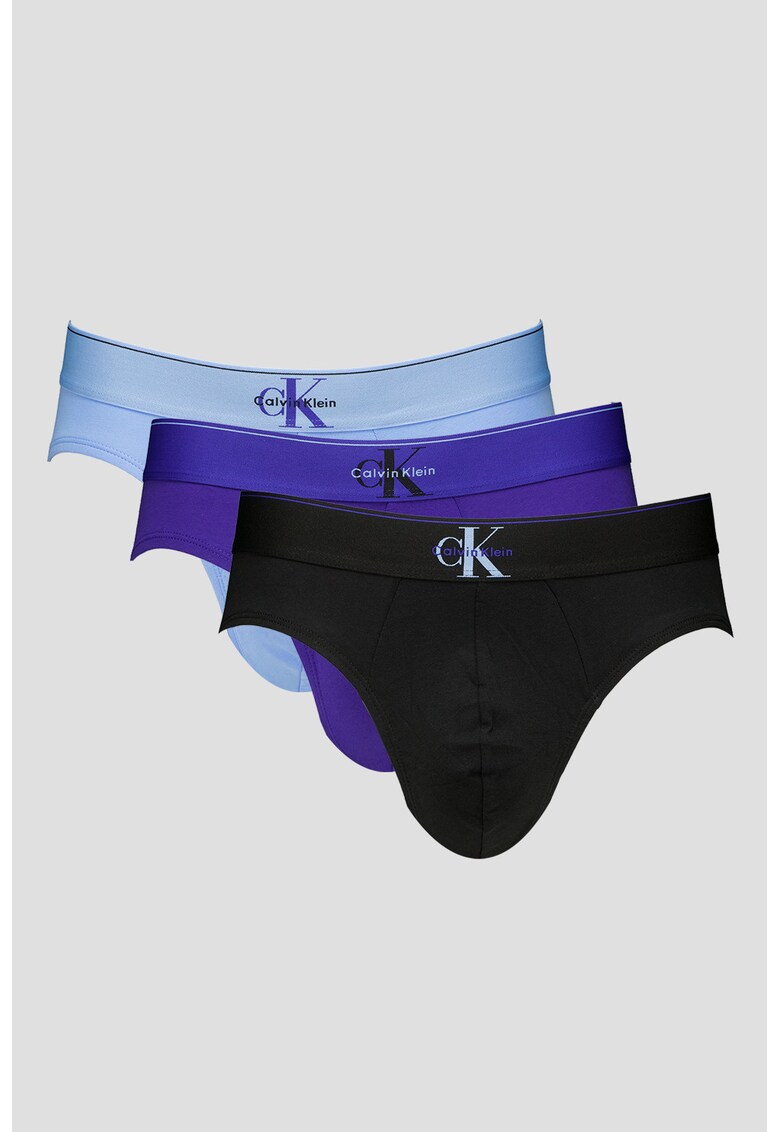 Set de chiloti cu banda logo in talie - 3 perechi - Negru/Albastru indigo/Albastru deschis