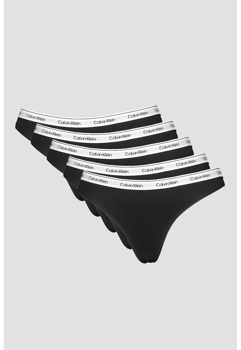 Set de chiloti tanga cu banda logo elastica in talie - 5 perechi - Negru