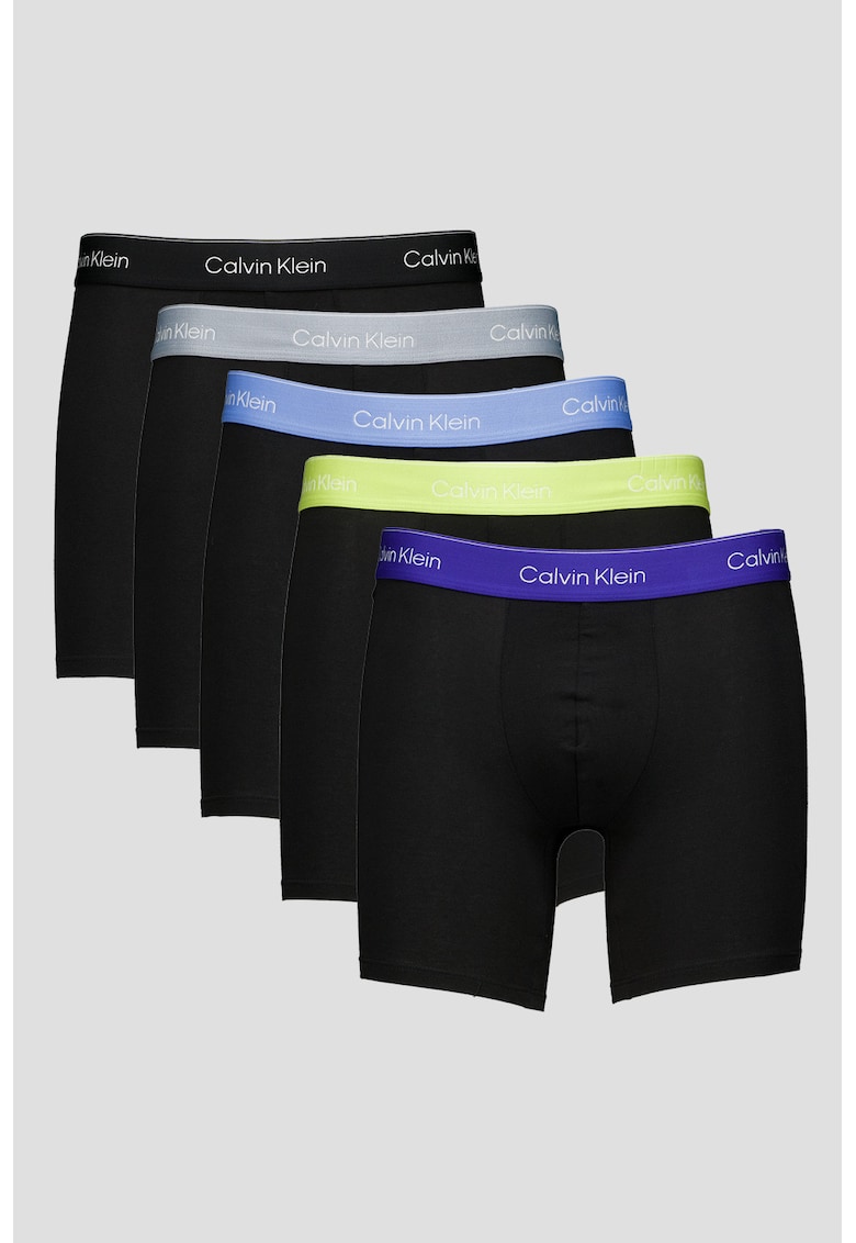 Set de boxeri din amestec de bumbac - 5 perechi - Negru/Albastru prafuit/Albastru lavanda/Verde lime
