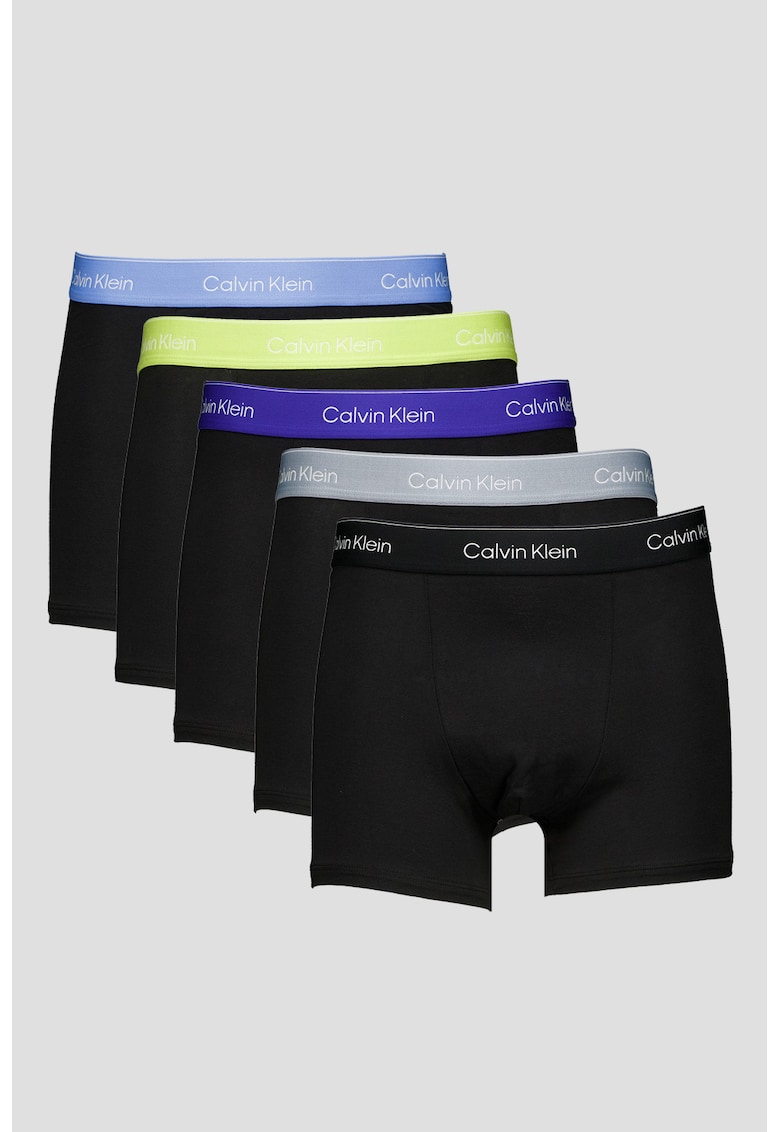 Set de boxeri cu banda logo - 5 perechi - Negru/Albastru royal/Verde lime