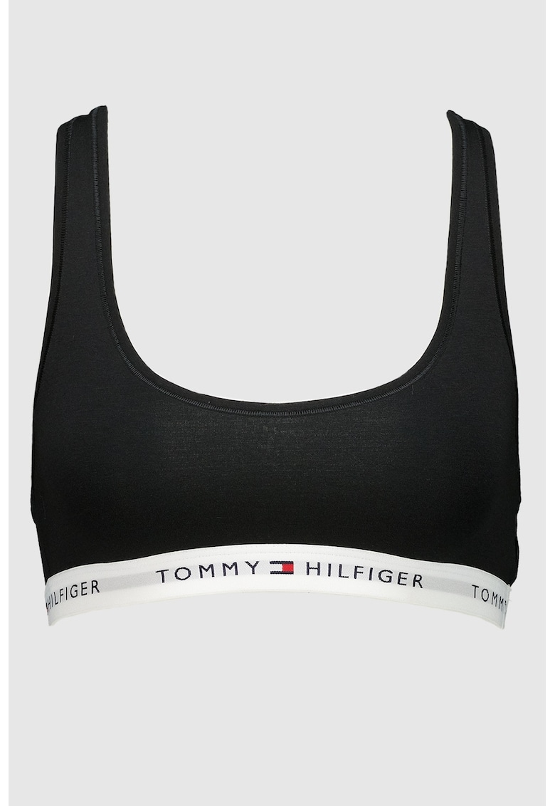 Bustiera din amestec de modal cu banda logo - Negru