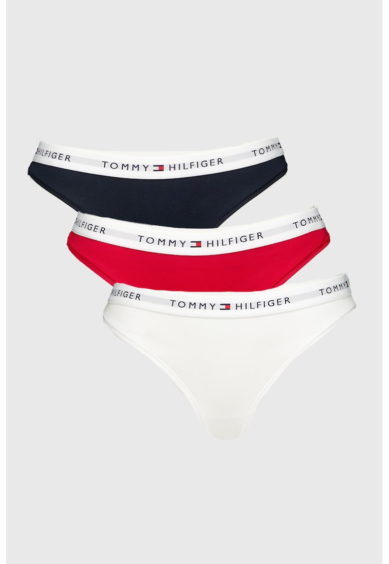 Set de chiloti tanga cu logo - 3 perechi - Alb/Albastru ultramarin/Rosu vermillion