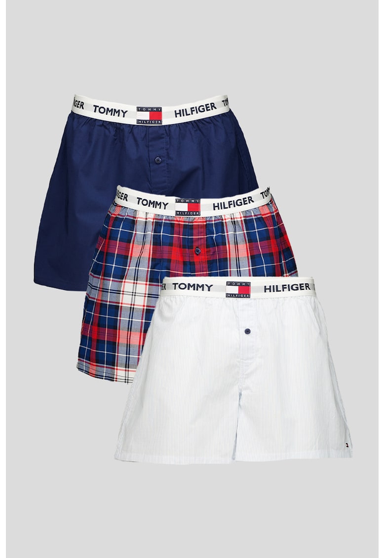 Set de boxeri de bumbac cu banda logo in talie - 3 perechi - Visiniu/Albastru azur/Bleumarin