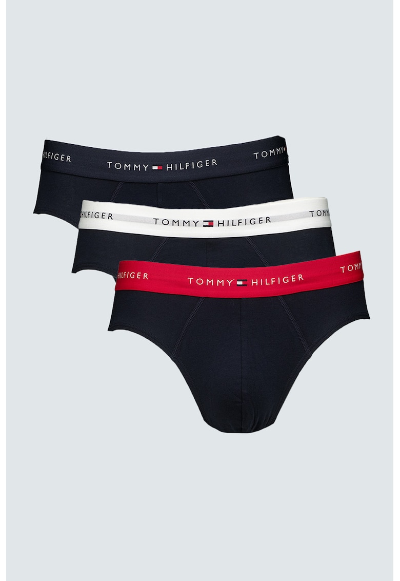 Set de chiloti cu banda logo in talie - 3 perechi - Alb/Albastru ultramarin/Rosu vermillion