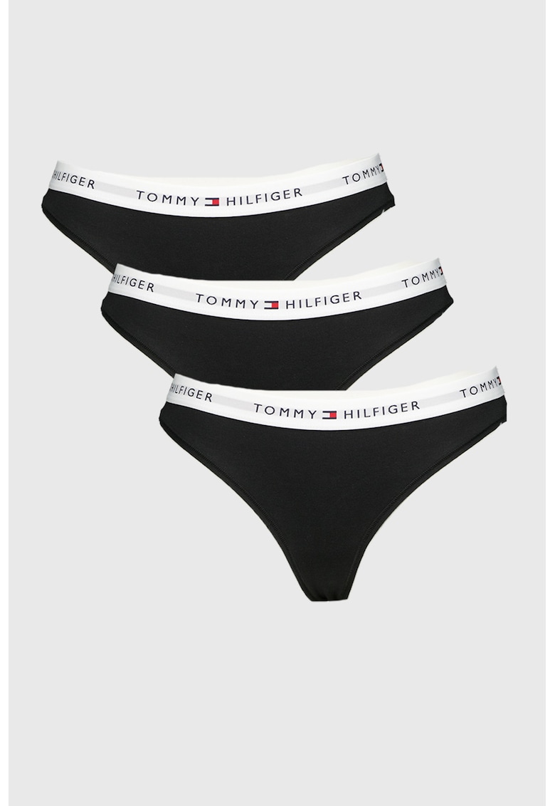 Set de chiloti tanga cu logo - 3 perechi - Negru