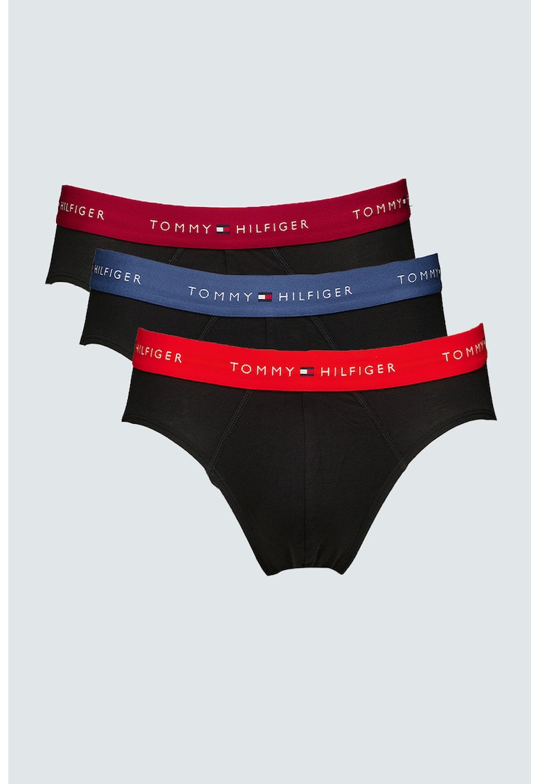 Set de chiloti cu banda logo in talie - 3 perechi - Visiniu/Negru/Rosu vermillion