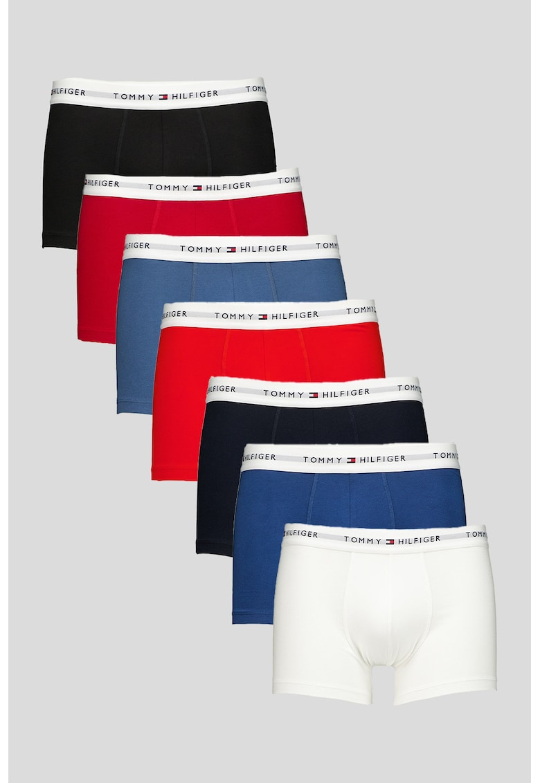 Set de boxeri uni cu banda logo in talie - 7 perechi - Rosu/Alb/Albastru