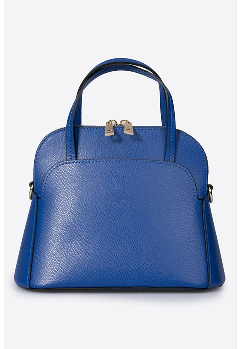 Geanta din piele cu bareta de umar si buzunar frontal - Albastru royal