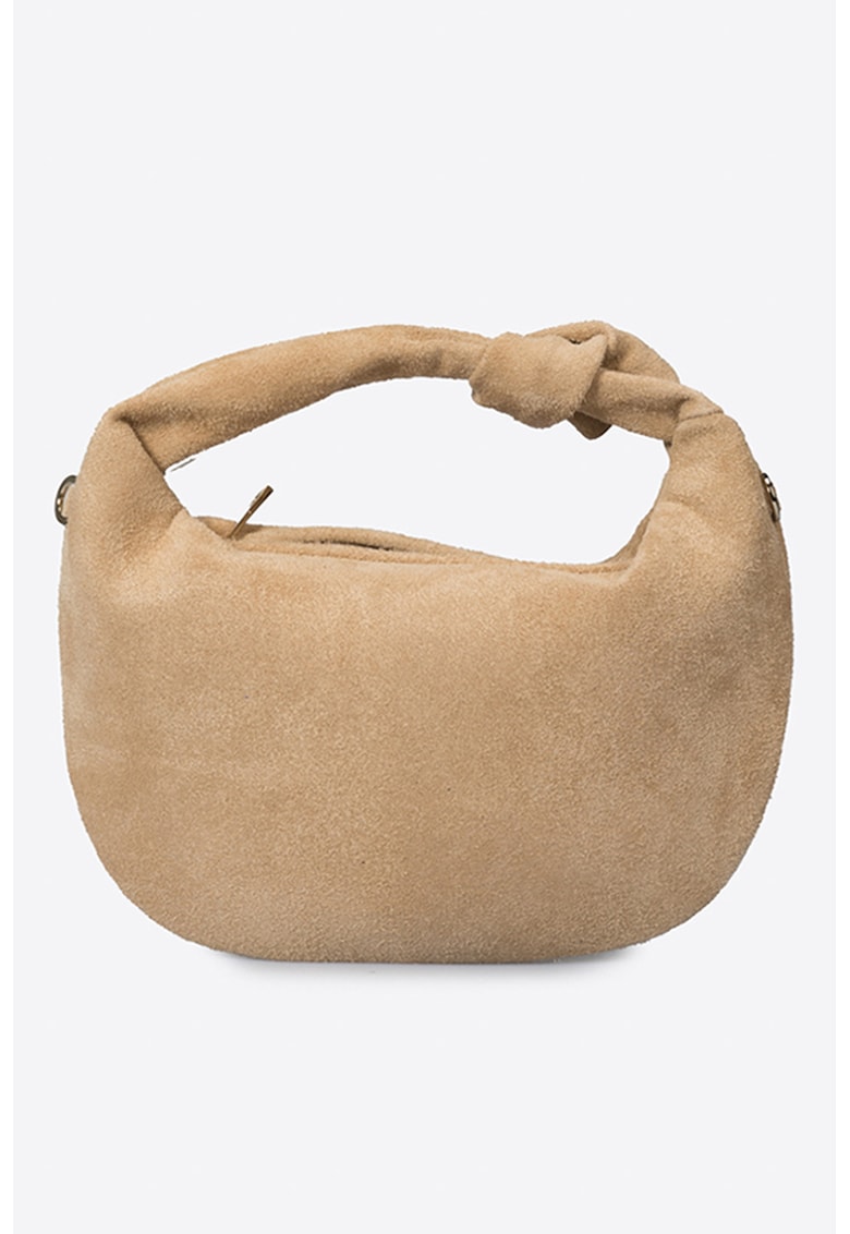 Geanta din piele intoarsa cu bareta de umar detasabila - Bej deschis