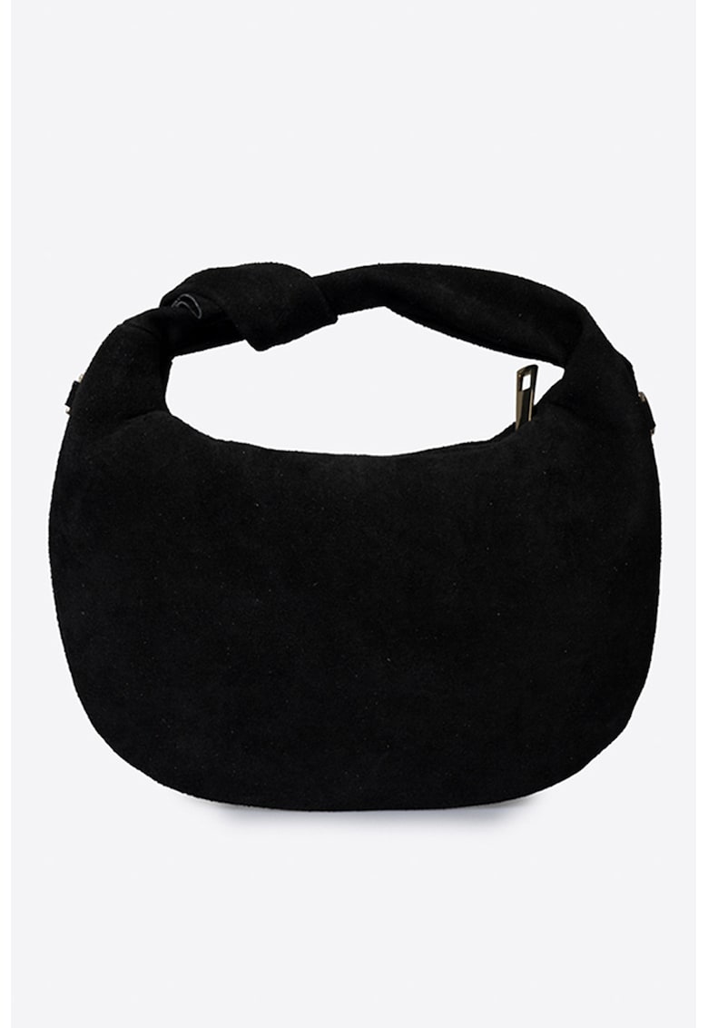 Geanta din piele intoarsa cu bareta de umar detasabila - Negru