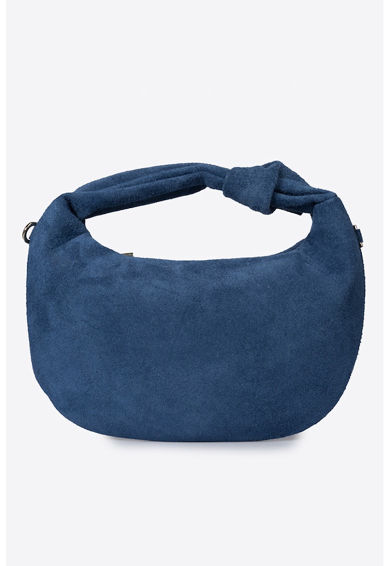 Geanta din piele intoarsa cu bareta de umar detasabila - Albastru inchis