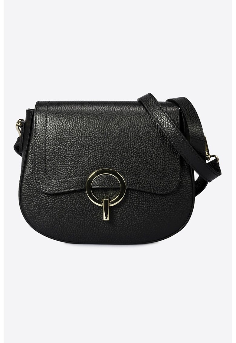 Geanta crossbody din piele cu clapa - Negru
