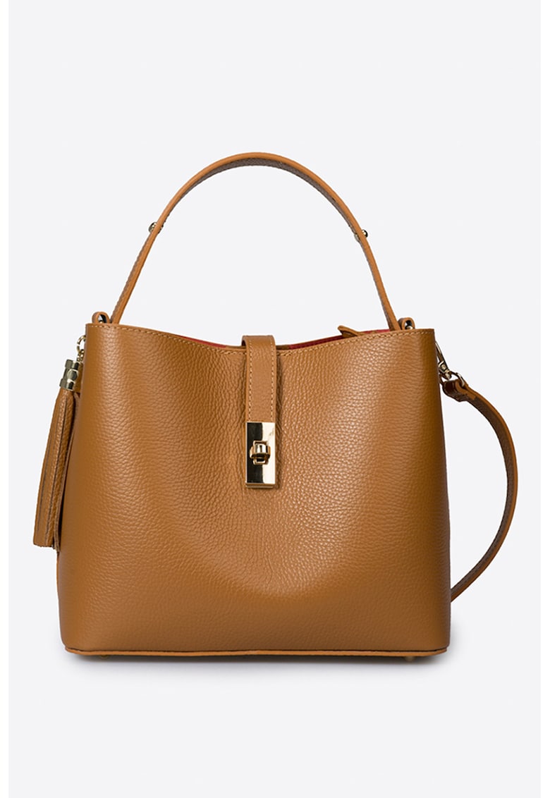 Geanta din piele cu bareta de umar - Caramel