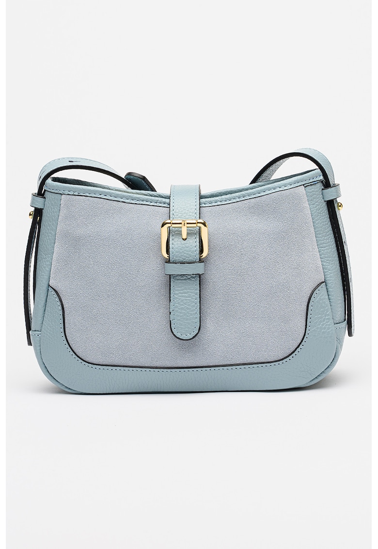 Geanta saddle cu bareta de umar si piele intoarsa - Albastru deschis