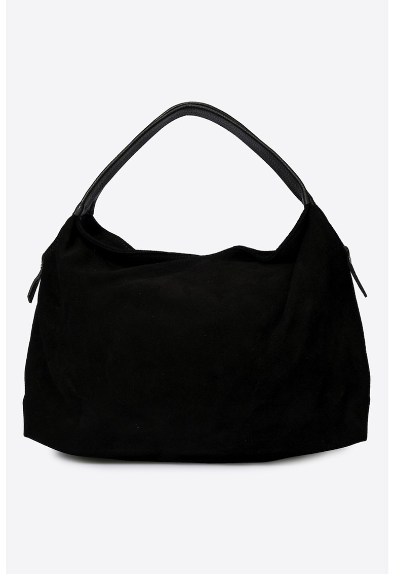 Geanta din piele intoarsa cu bareta de umar detasabila - Negru