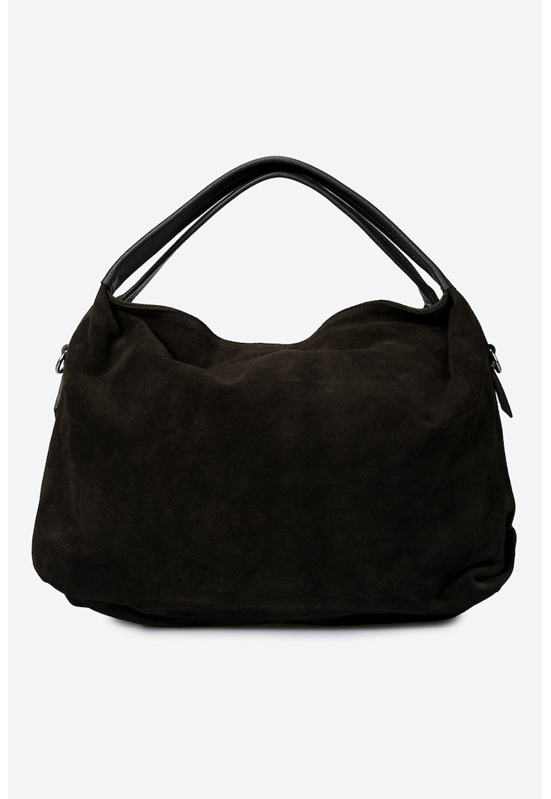 Geanta din piele intoarsa cu bareta de umar detasabila - Maro inchis