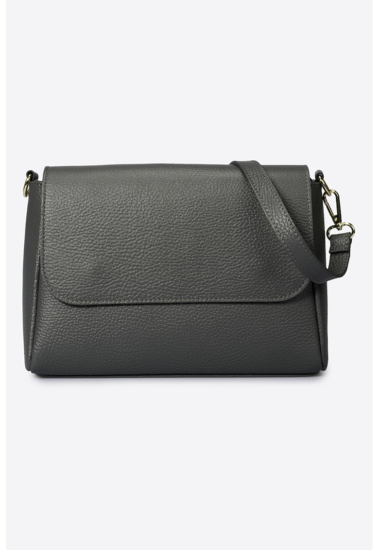 Geanta crossbody din piele cu clapa - Gri inchis