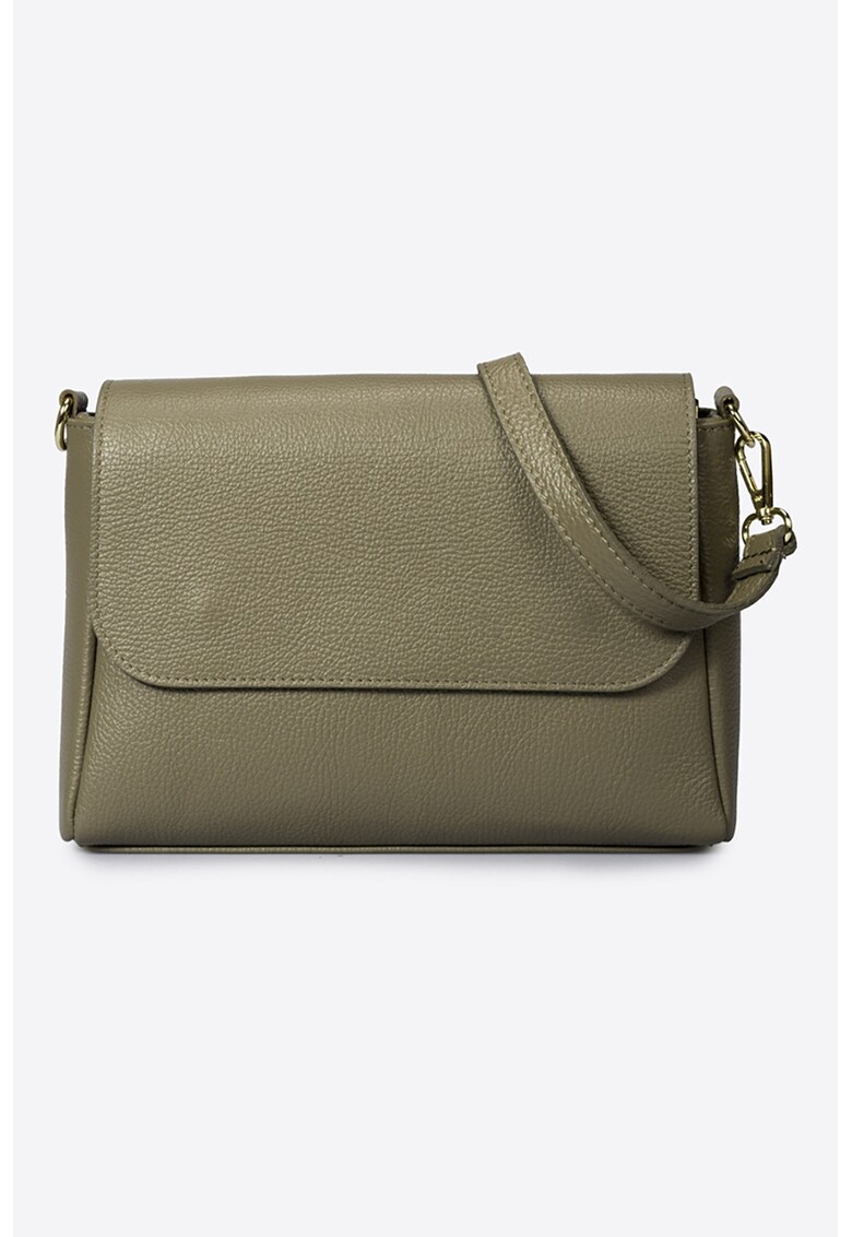 Geanta crossbody din piele cu clapa - Maro taupe