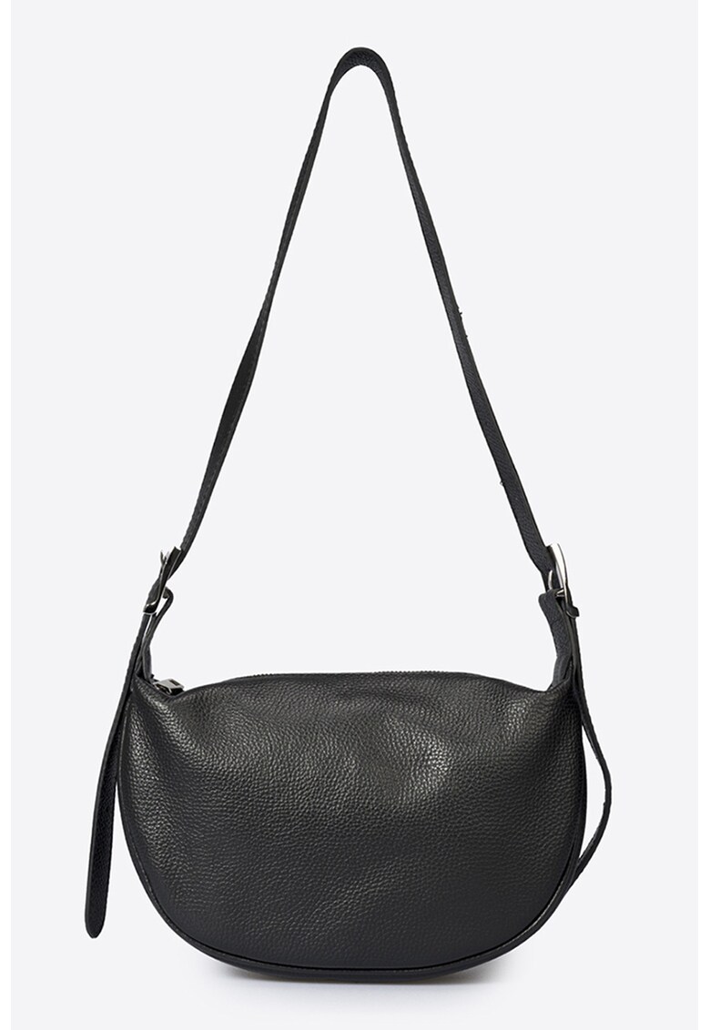 Geanta crossbody din piele granulata si bareta ajustabila - Negru