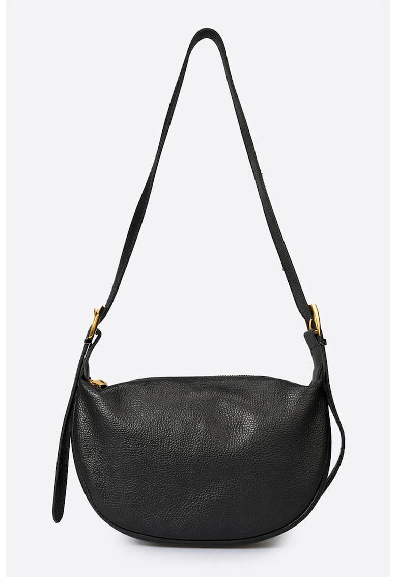 Geanta crossbody din piele granulata si bareta ajustabila - Negru