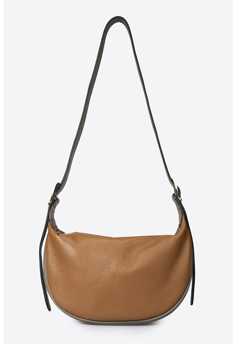 Geanta crossbody din piele granulata si bareta ajustabila - Caramel