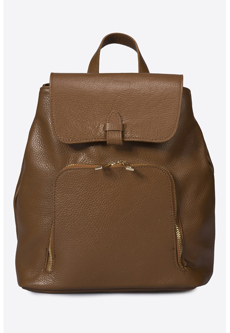 Rucsac din piele cu clapa - Maro cognac