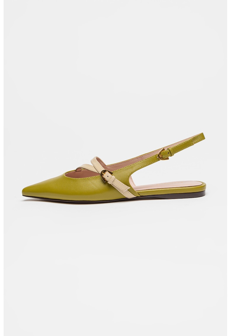 Pantofi slingback de piele cu catarama - Bej/Verde masliniu