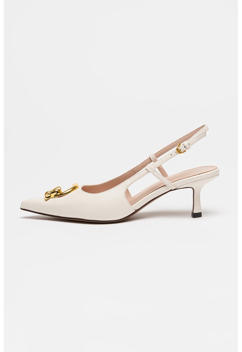 Pantofi slingback de piele cu varf ascutit - Alb murdar
