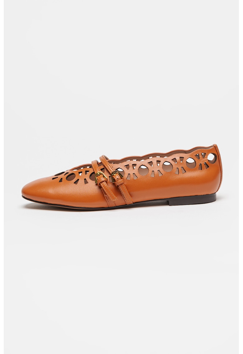 Balerini de piele cu decupaje - Maro cognac