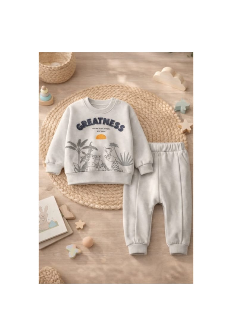 Set haine bebe 2 piese din bumbac moale bluza cu imprimeu si pantaloni