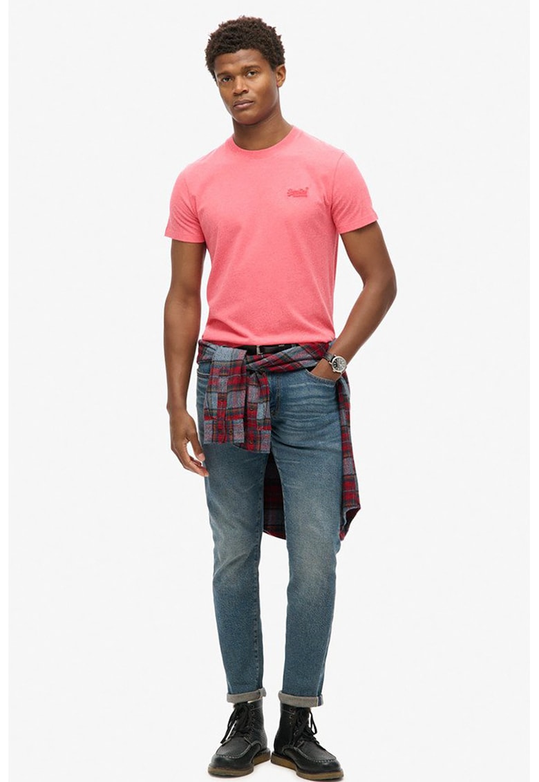 Tricou din bumbac cu decolteu la baza gatului so logo brodat - Roz melange