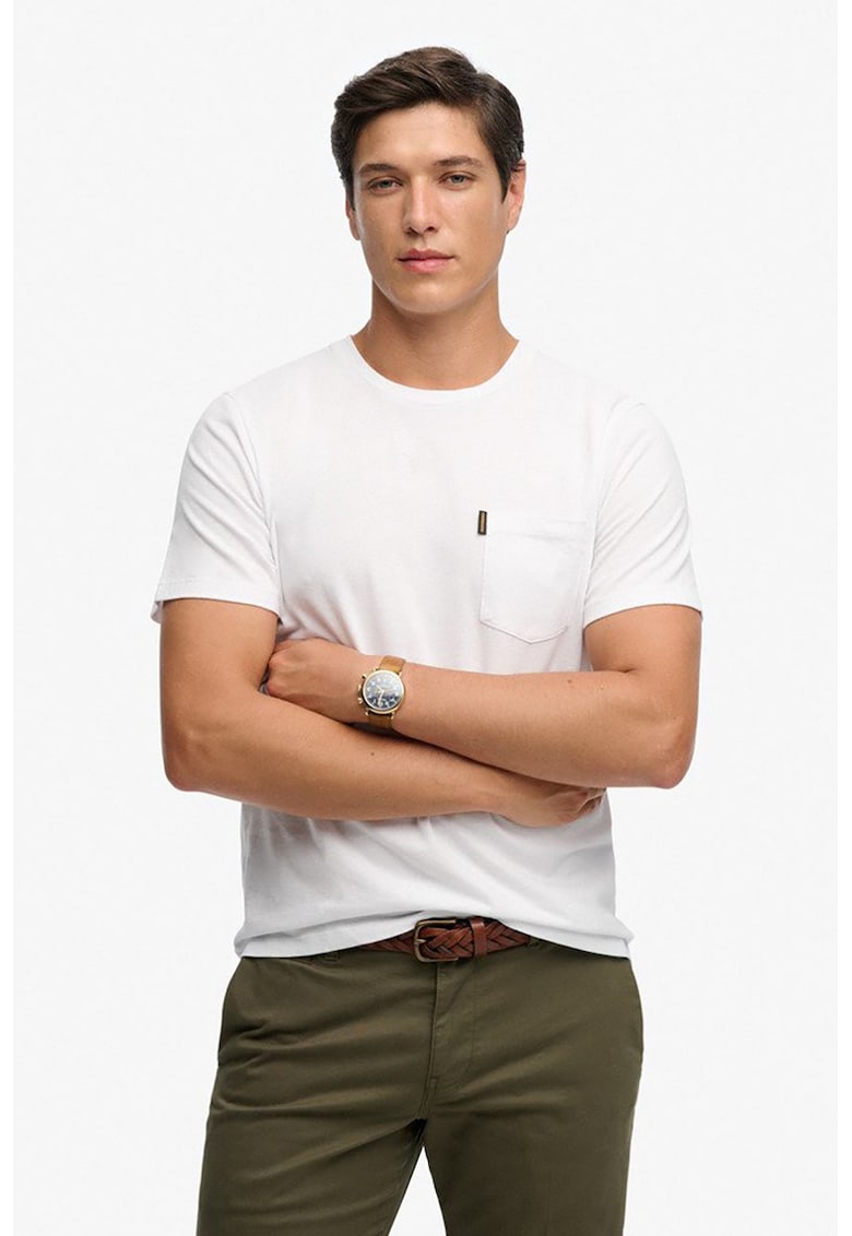 Tricou cu decolteu la baza gatului si buzunar pe piept - Alb optic