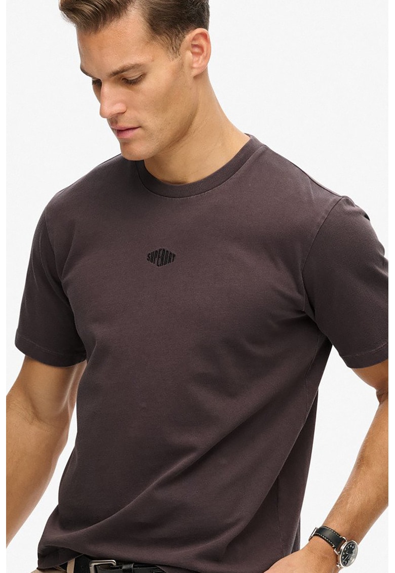 Tricou din bumbac cu decolteu la baza gatului - Maro