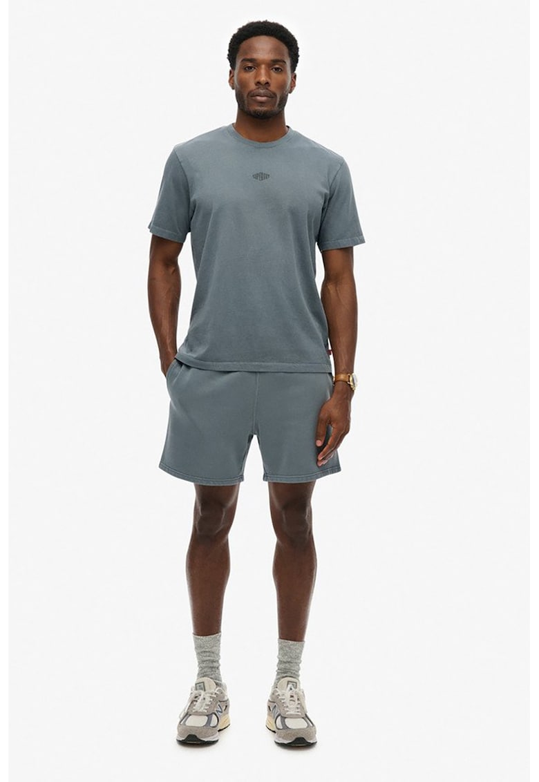 Tricou din bumbac cu decolteu la baza gatului - Albastru prafuit