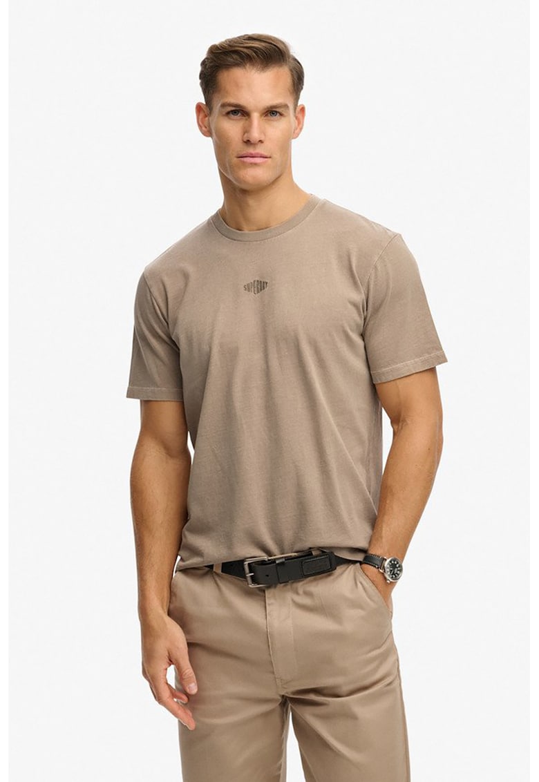 Tricou din bumbac cu decolteu la baza gatului - Bej deschis