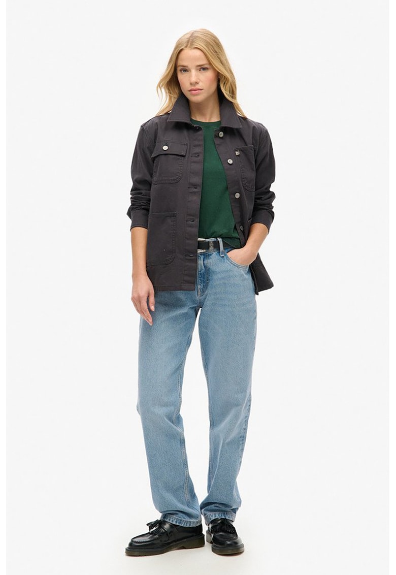 Tricou din bumbac cu decolteu la baza gatului - Verde inchis