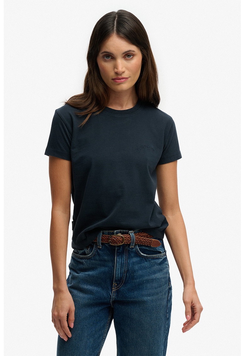 Tricou din bumbac cu decolteu la baza gatului - Albastru ultramarin