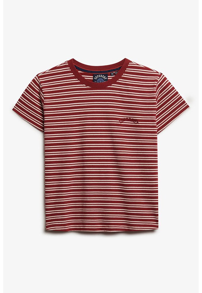 Tricou de bumbac cu dungi - Alb/Rosu inchis