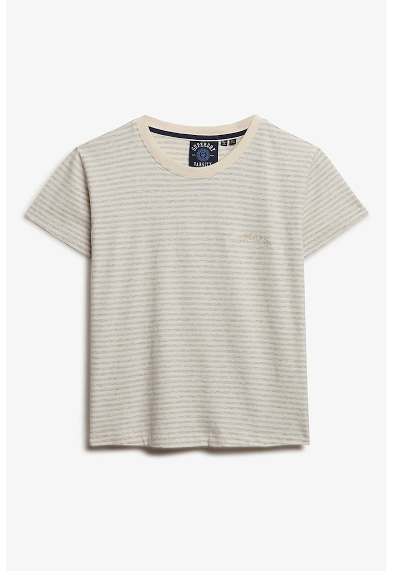 Tricou de bumbac cu dungi - Bej/Gri melange