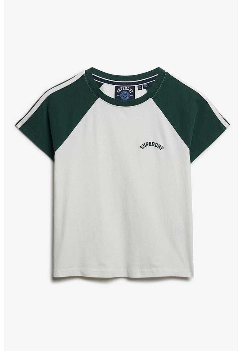 Tricou cu doua nuante si maneci raglan - Alb fildes/Verde englez