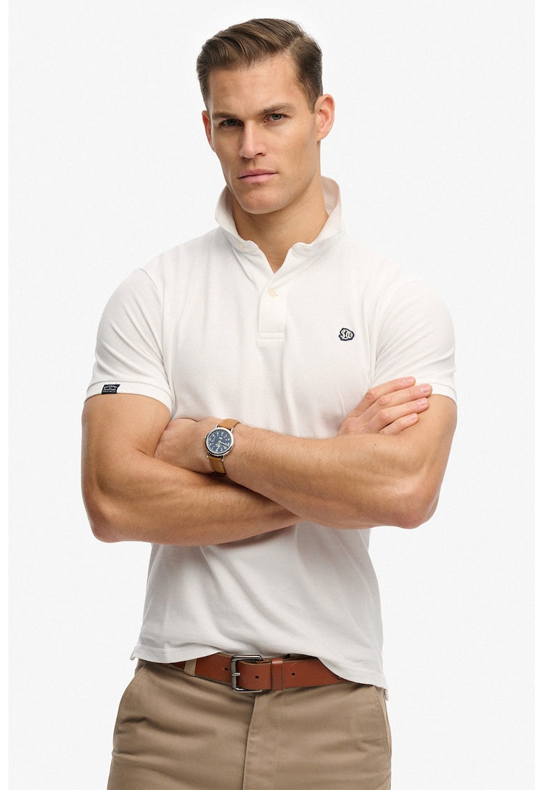 Tricou regular fit cu guler polo - Alb