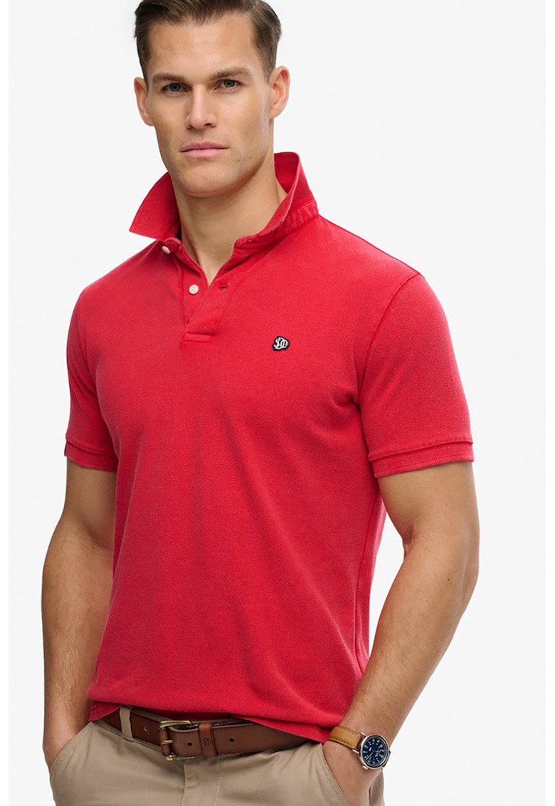 Tricou regular fit cu guler polo - Coral
