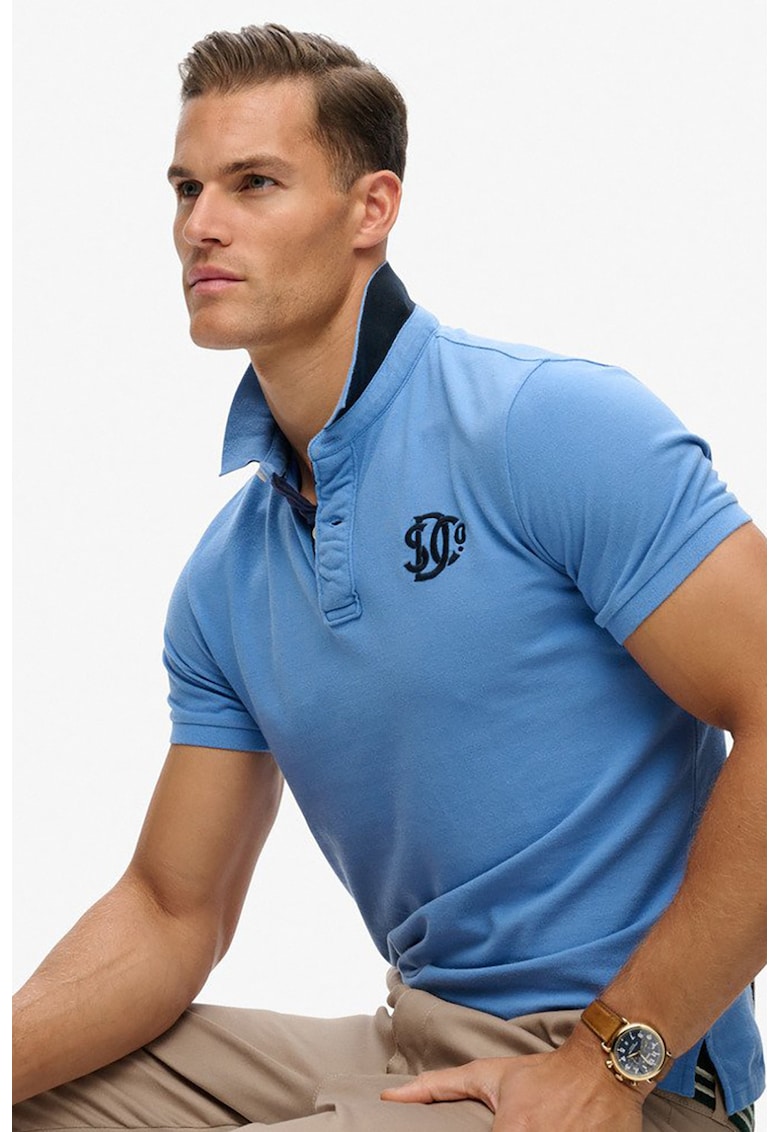 Tricou polo cu broderie pe piept - Albastru pastel